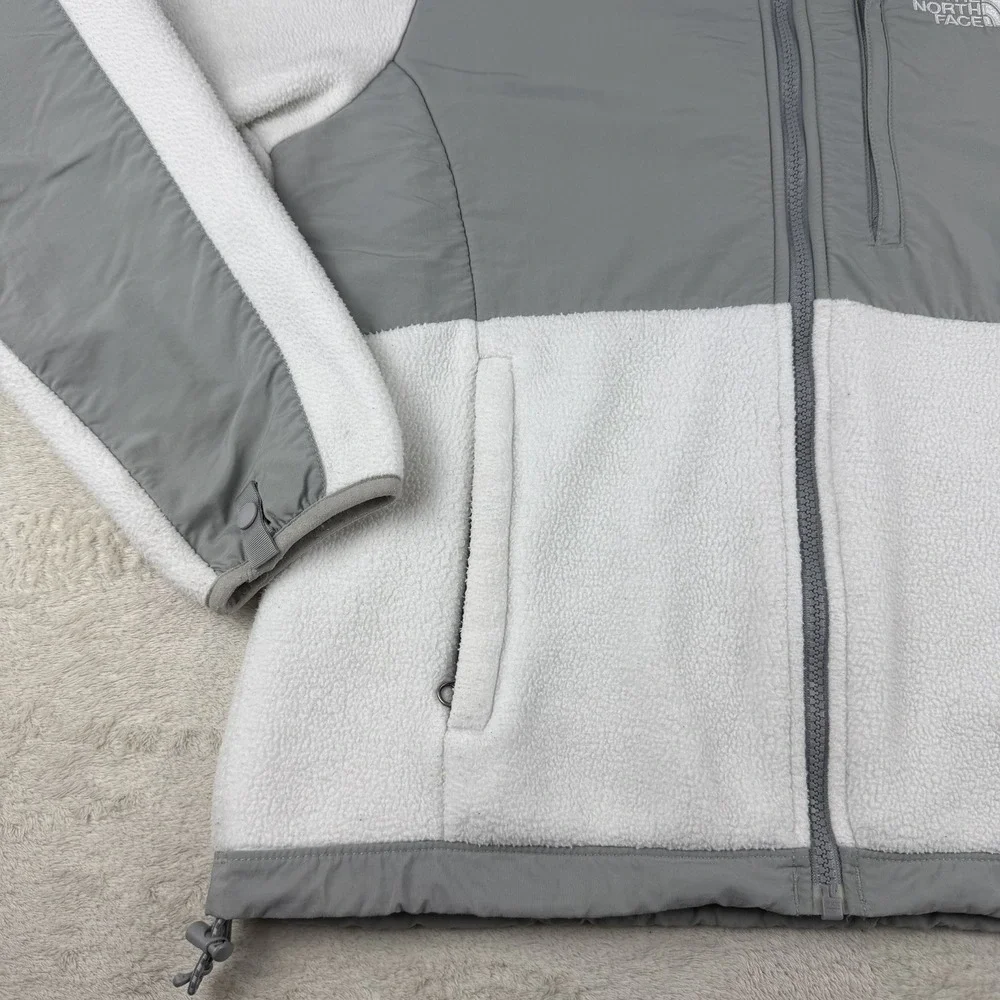 The North Face Denali Jacket Women Small‎ White Gray Polartec Fleece Full Zip